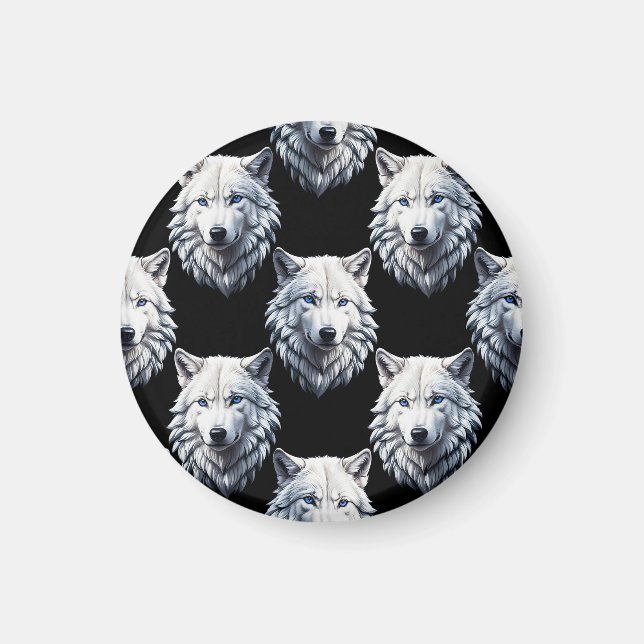 Imán Diseño de patrón de cabeza de lobo blanco (Frente)