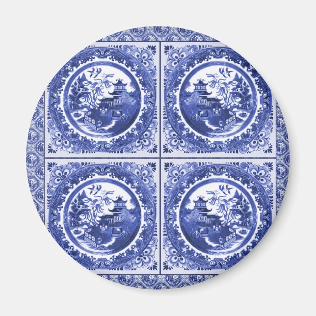 Imán Diseño de patrones azul y blanco, sauce (Frente)