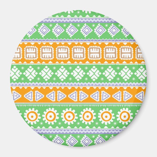 Imán Diseño de patrones étnicos verdes naranjas (Frente)
