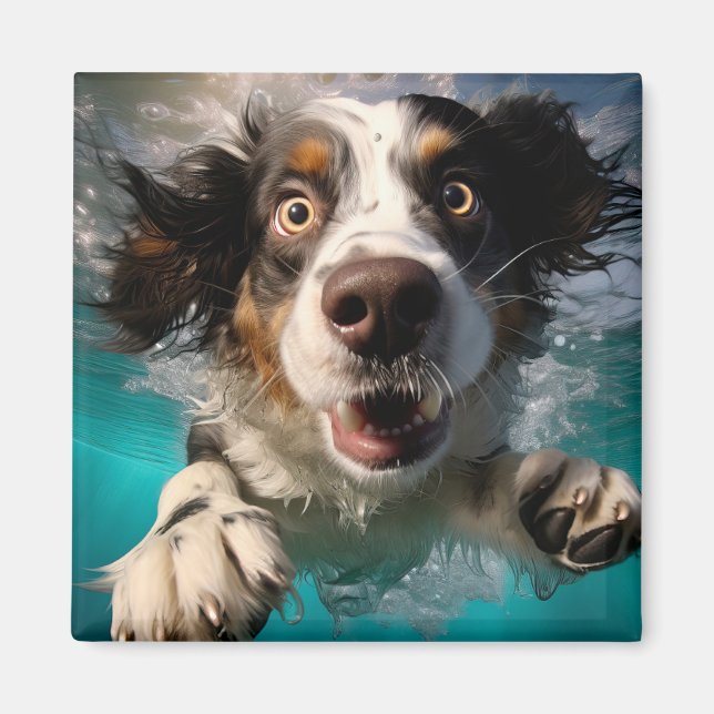 Imán Diseño de Perro Emocionado Nadando Subacuático (Frente)