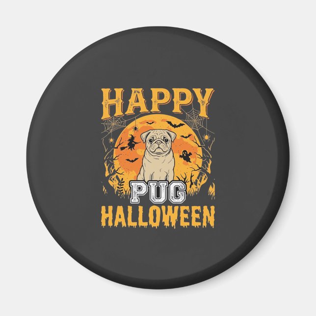 Imán Diseño de perro espeluznante de Halloween de Pug f (Frente)