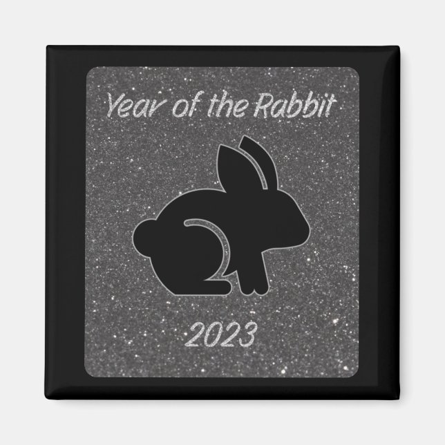 Imán Diseño de Purpurina negro en el año del conejo (Frente)