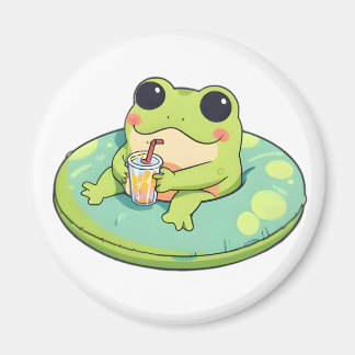 Imán Diseño de rana Chibi linda día de verano en la pis