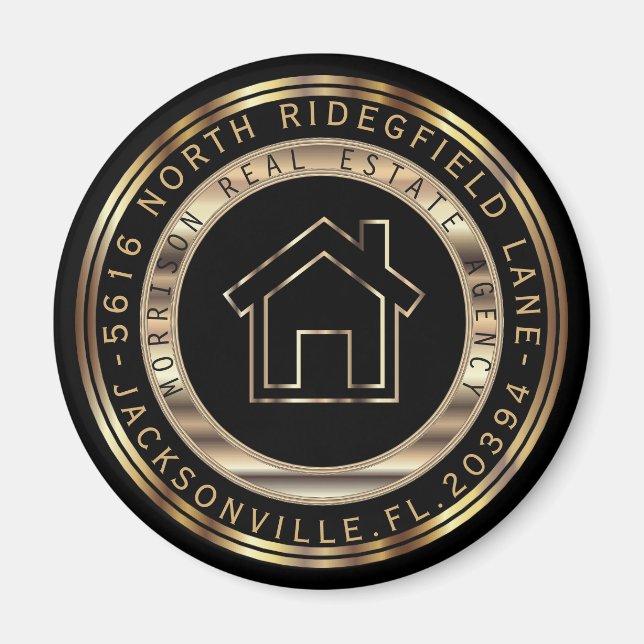 Imán Diseño de Realtor Metalizado Oro y Negro (Frente)