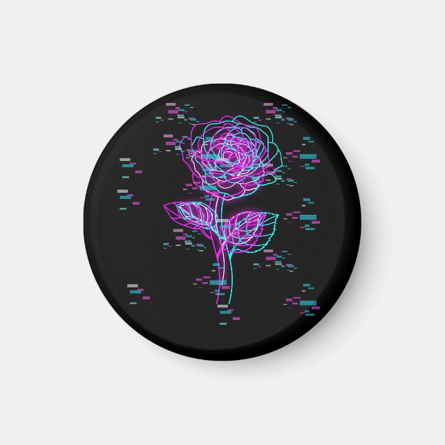 Imán Diseño de Rosa con Fallo de Neón (Frente)