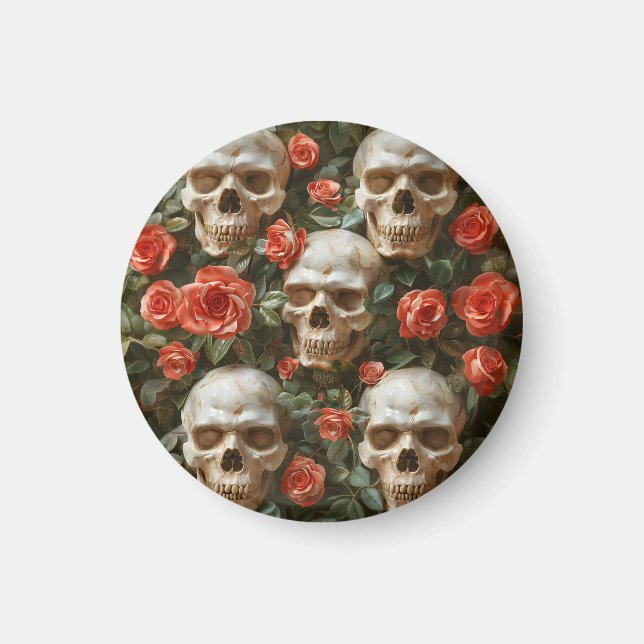 Imán Diseño de rosas y cráneos (Frente)