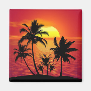 Imán Diseño de silueta de palmeras al atardecer-65143