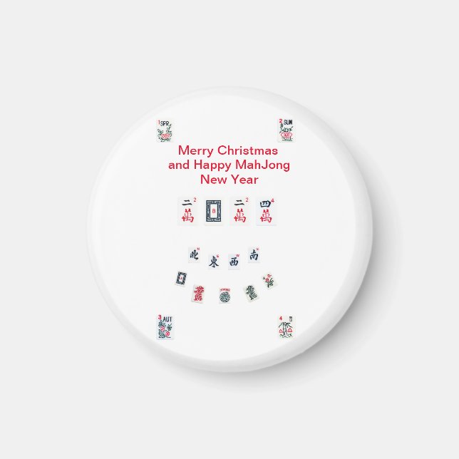 Imán Diseño de símbolos de baldosas Mahjong para Navida (Frente)