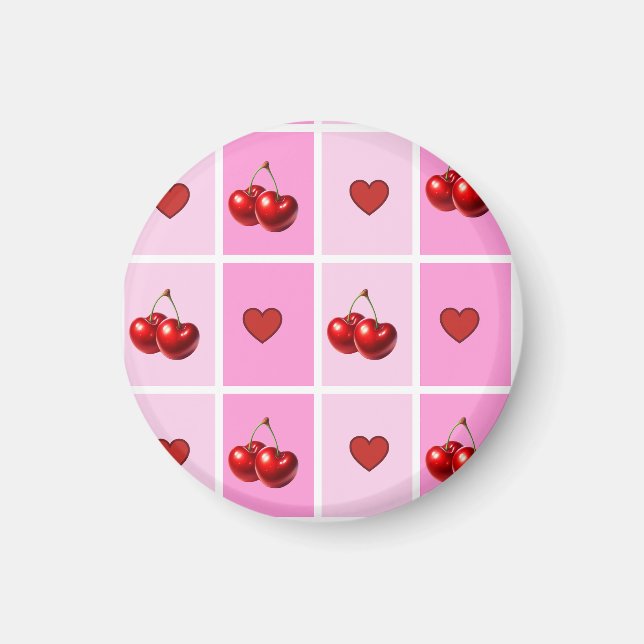Imán Diseño de tablero de ajedrez de corazón de cereza  (Frente)