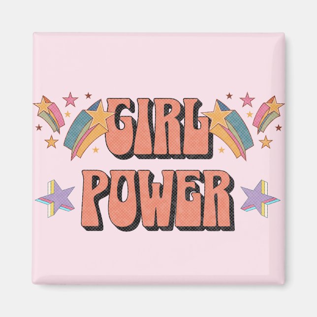 Imán Diseño de texto de chica Power con estrellas (Frente)