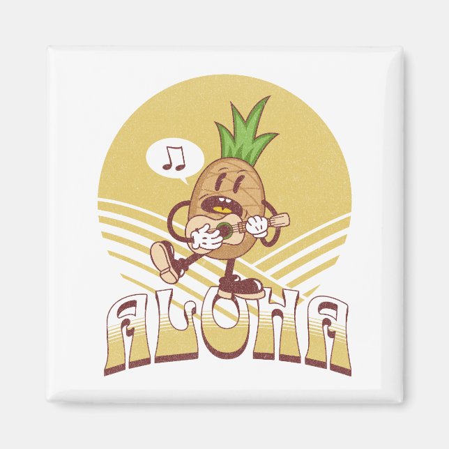 Imán Diseño de texto de estilo retro "Aloha" (Frente)