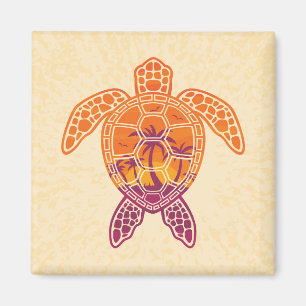 Imán Diseño de tortuga tropical de mar con atardecer