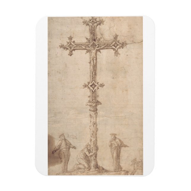 Imán Diseño de un Crucifijo con la Virgen María (Vertical)