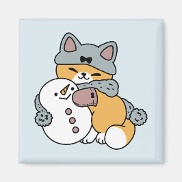 Imán Diseño de vacaciones de invierno para gato con nie