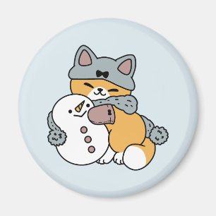 Imán Diseño de vacaciones de invierno para gato con nie