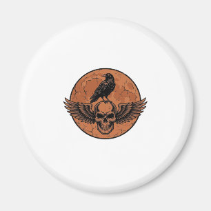 Imán Diseño de vector de luna naranja de cráneo alado d