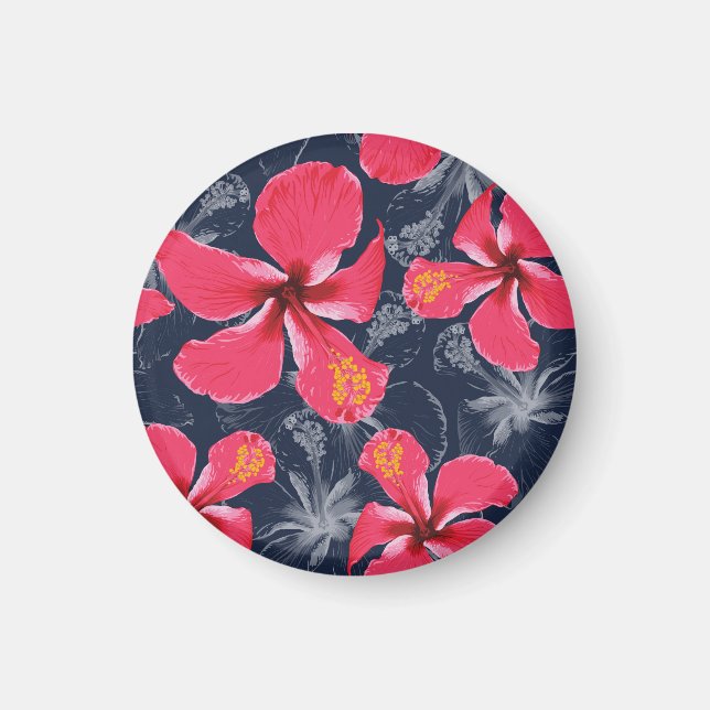 Imán Diseño de verano de las flores tropicales de Hibis (Frente)