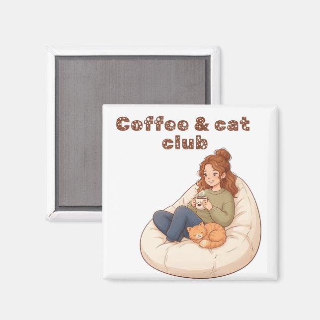 Imán Diseño del Cute coffee & Cat Club  (Anverso/Reverso)