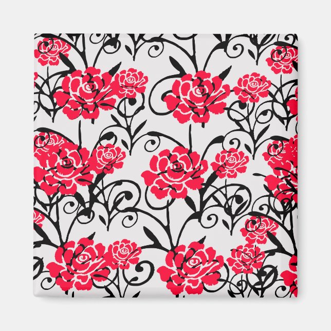 Imán Diseño del patrón de Ilustracion floral de rosa ro (Frente)