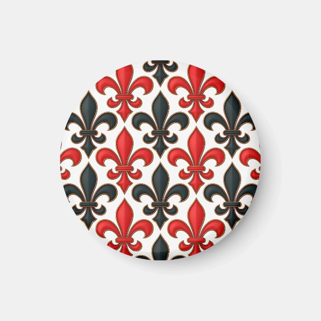 Imán Diseño del patrón rojo negro barroco Fleur-de-lis (Frente)