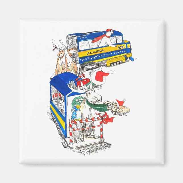 Imán Diseño del tren de vida silvestre para Navidades c (Frente)