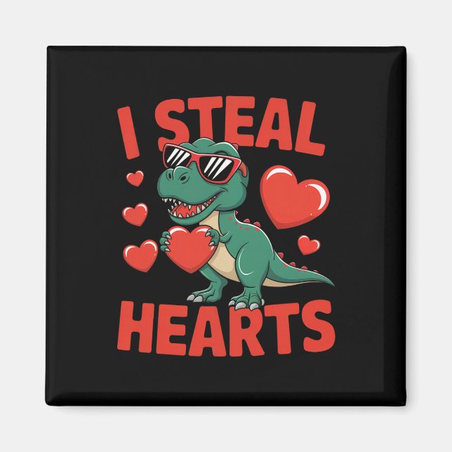 Imán Diseño divertido de San Valentín de dinosaurio con (Frente)