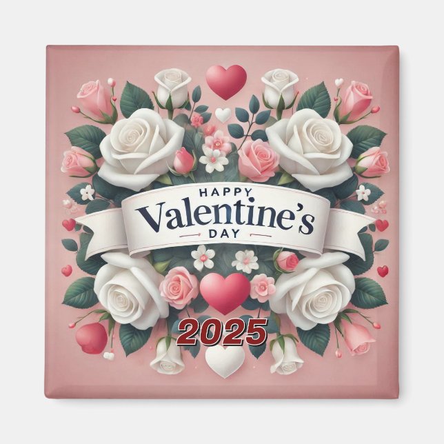 Imán Diseño el día de San Valentín de Corazón Floral (Frente)