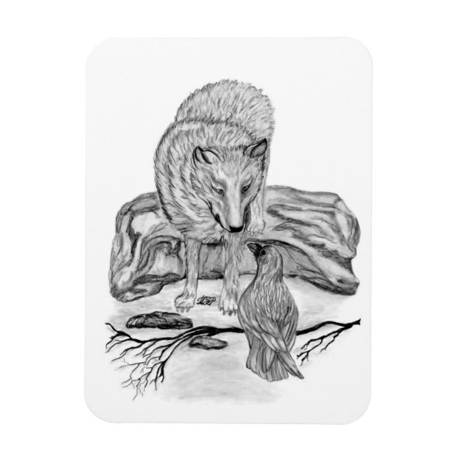 Imán Diseño en blanco y negro de Wolf y Raven (Vertical)