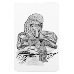Imán Diseño en blanco y negro de Wolf y Raven