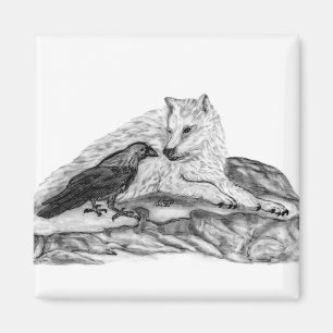 Imán Diseño en blanco y negro de Wolf y Raven