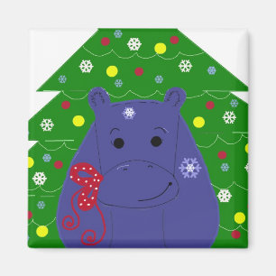 Imán Diseño Feliz Hipopótamo Navidad