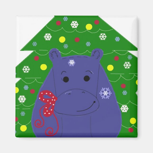 Imán Diseño Feliz Hipopótamo Navidad (Frente)