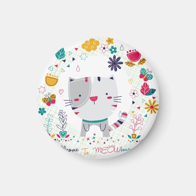 Imán Diseño Floral de Gato Adorable (Frente)