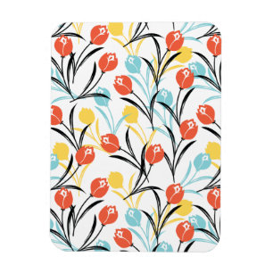 Imán Diseño floral de patrón vibrante de tulipán en bla