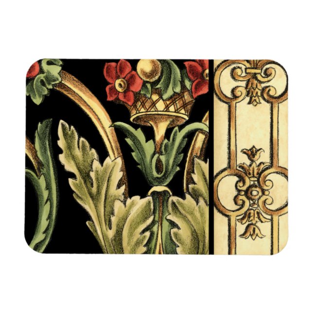 Imán Diseño floral ornamental con bordes negros (Horizontal)