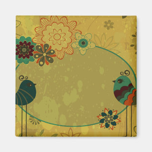 Imán diseño floral y de pájaros vintage