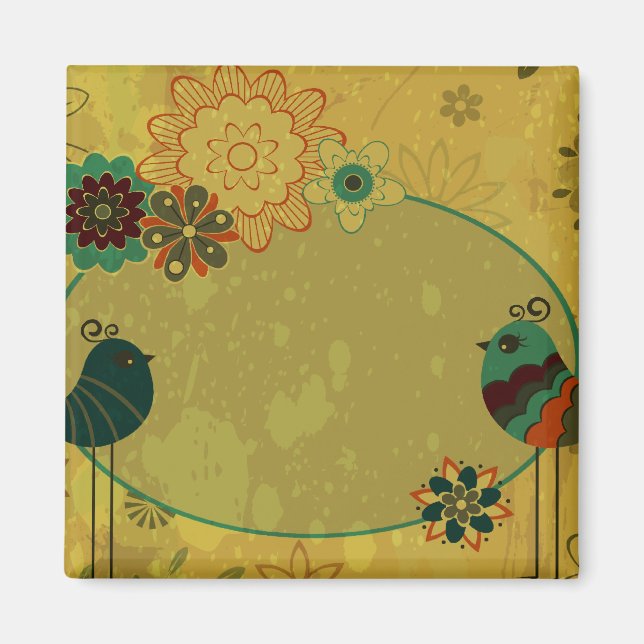 Imán diseño floral y de pájaros vintage (Frente)