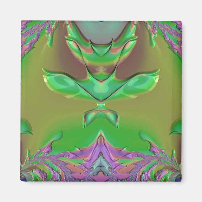 Imán Diseño fractal 3D Naranja púrpura verde (Frente)