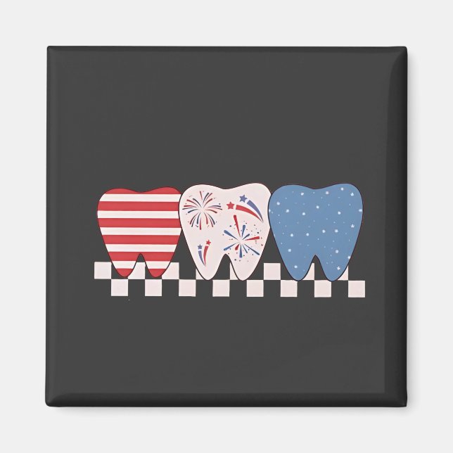 Imán Diseño gráfico de tres dientes 4 de julio (Frente)
