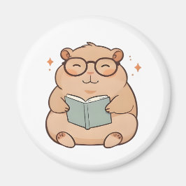 Imán Diseño Kawaii de Capybara Leyendo con Gafas