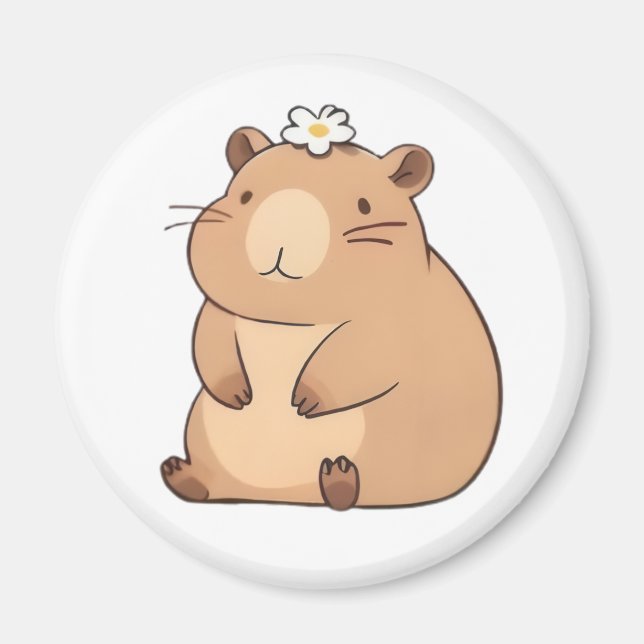 Imán Diseño Kawaii de Carpincho Adorable con Flor de Ma (Frente)