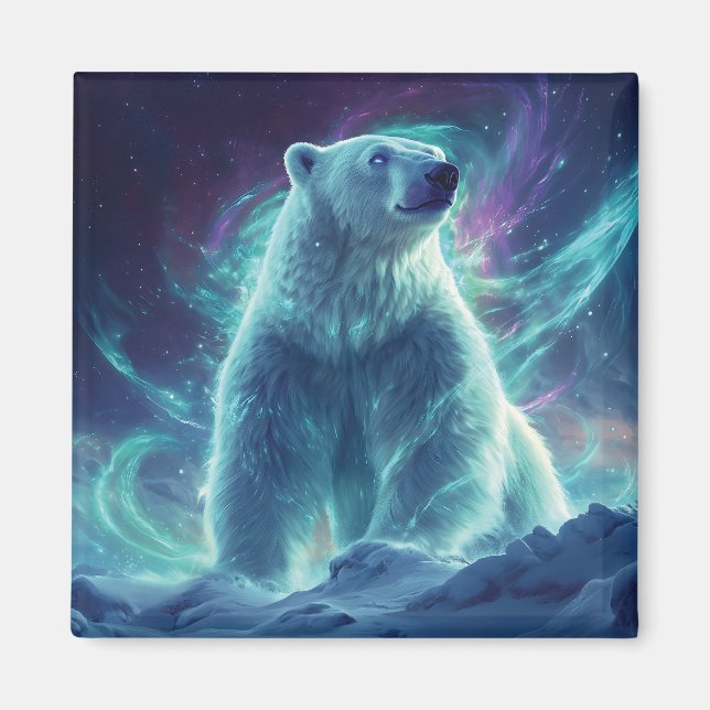 Imán Diseño majestuoso de oso polar con luces boreales (Frente)