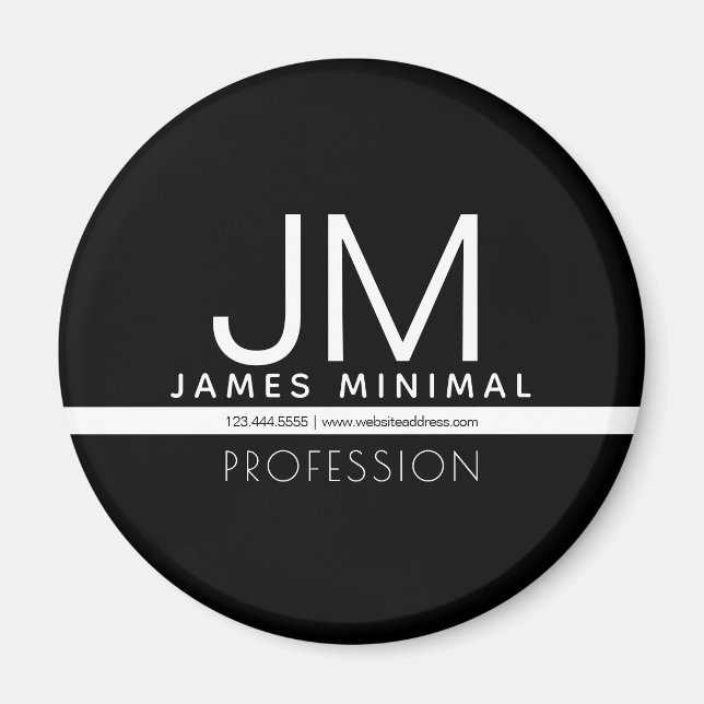 Imán Diseño minimo profesional moderno | Blanco y negro (Frente)