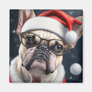Imán Diseño Navideño de Santa con adorable Bulldog Fran