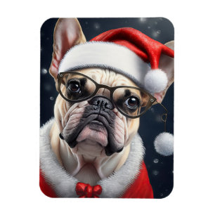 Imán Diseño Navideño de Santa con adorable Bulldog Fran