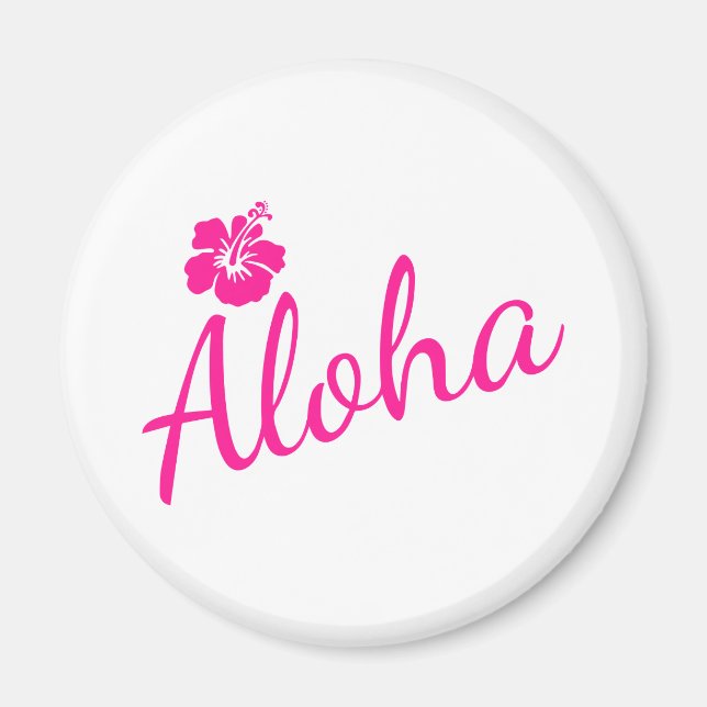 Imán Diseño original de texto rosa ALOHA y flor (Frente)