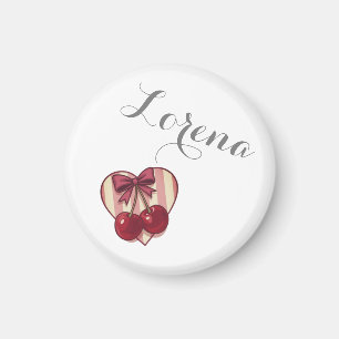 Imán Diseño Retro de Corazones con Cerezas y Lazo Cute