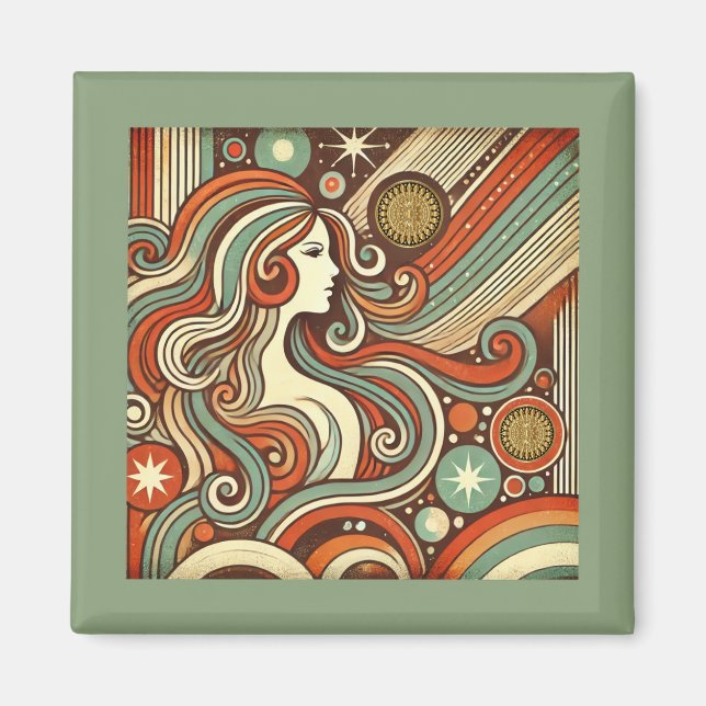 Imán Diseño retro de Virgo Zodiac Magnet (Frente)
