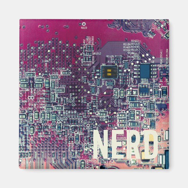 Imán Diseño retro nerd de la tarjeta de circuito rojo (Frente)