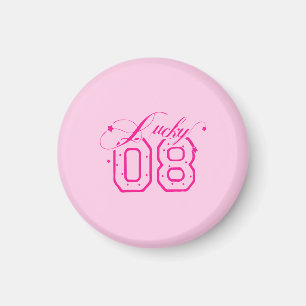 Imán Diseño tipográfico de neón rosa Lucky 08